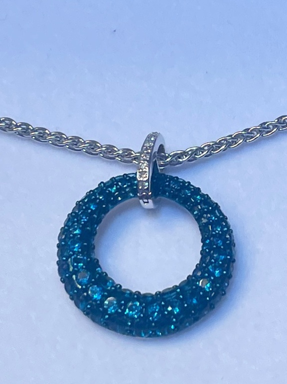 NWT Effy Diamond & London Blue Topaz Circle Pendant Necklace in Sterling Silver